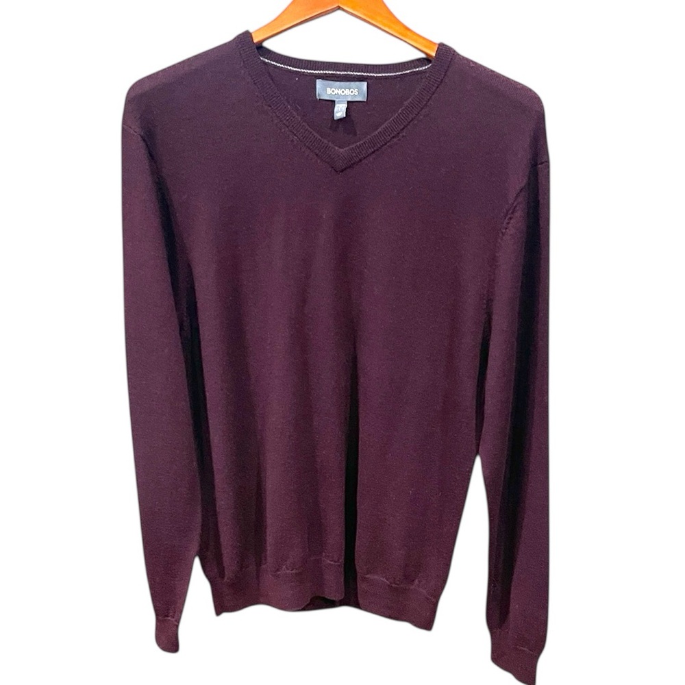 Bonobos Merino Wool Vee Neck Sweater Sz L Standard Fit Burgundy Wine